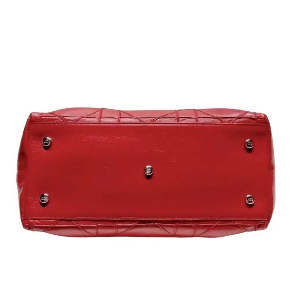 Auth Christian Dior Red Leather Cannage Medium Granville 2way Satchel Purse Bag - Picture 7 of 11